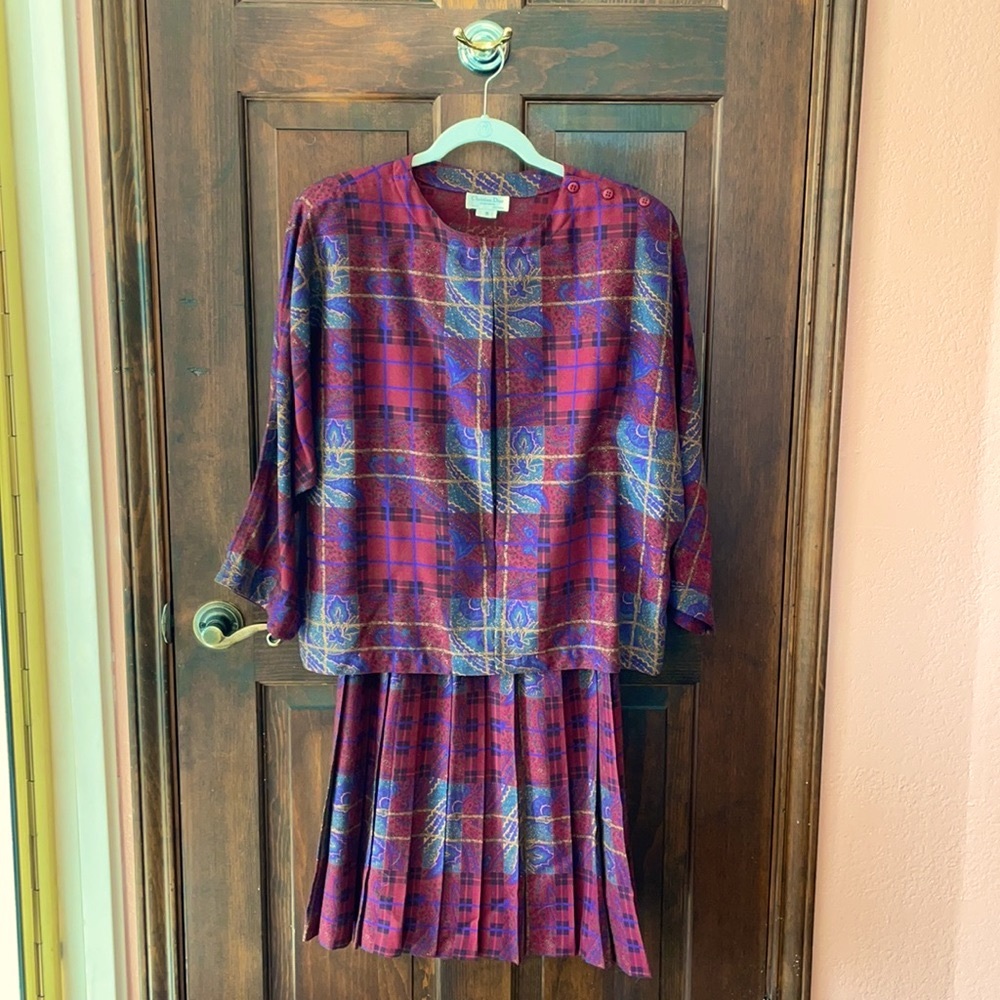 Vintage Christian Dior Multi-Print Two-Piece 100% Wool Sportswear Set